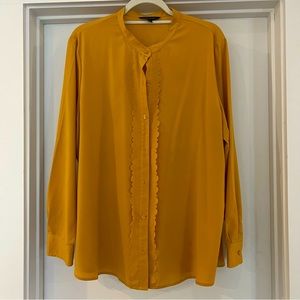 Banana Republic XL Scalloped Placket Blouse, All-Season Mustard Yellow